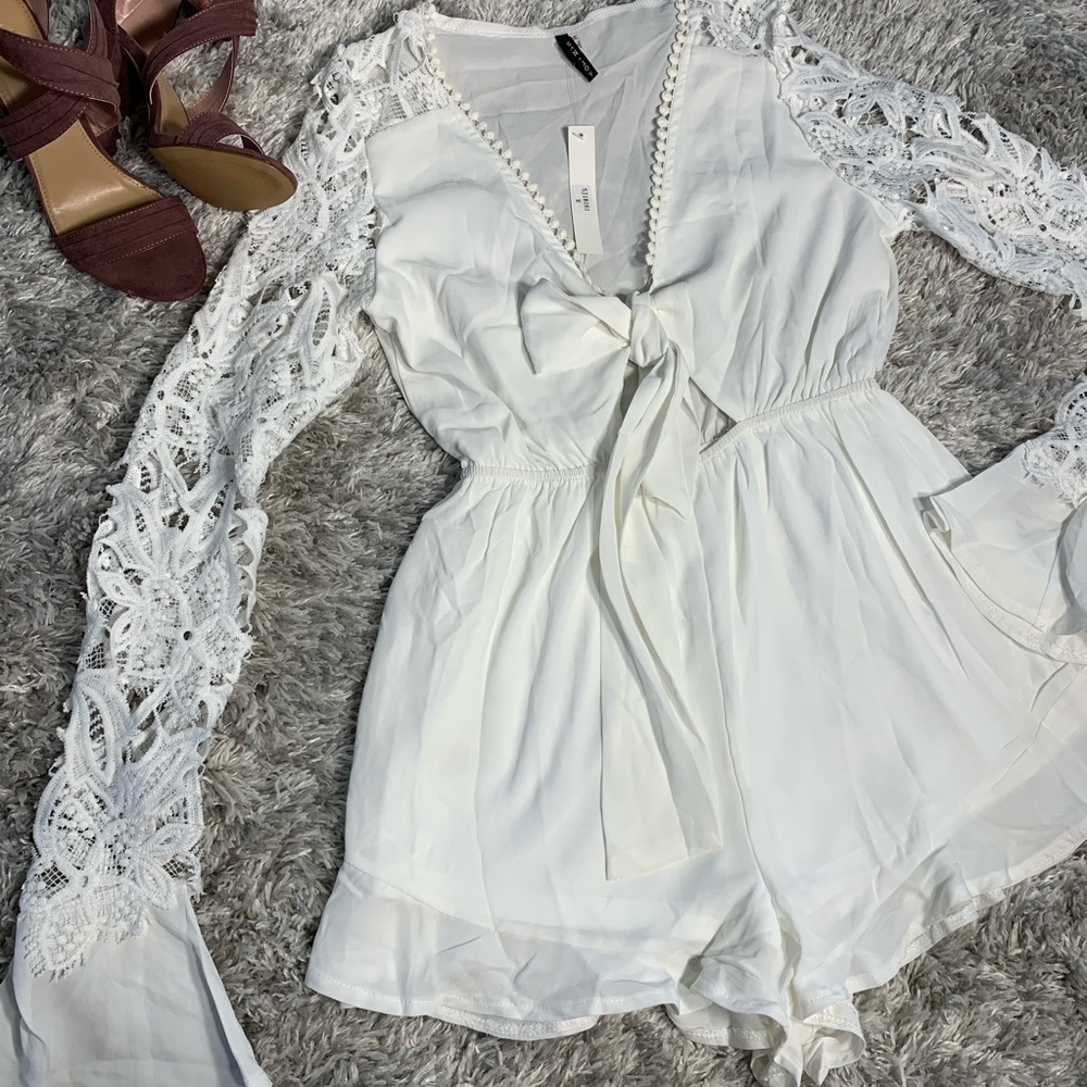 White Long Sleeve Lace Romper